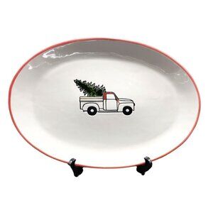 NEW Christmas Serving Platter Plate White Truck Christmas Tree Winter Wonder NWT